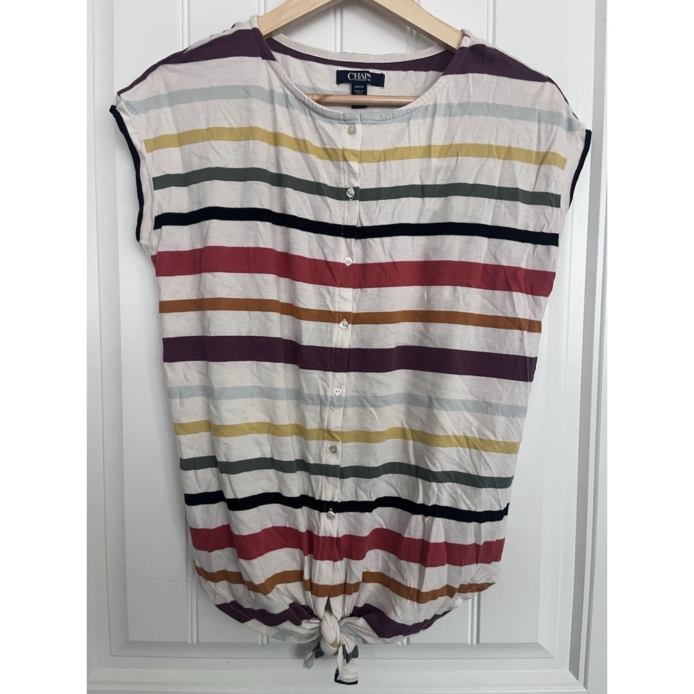 Chaps Colorful Striped T-shirt Women's Small Top Tee Tie At Waist Shirt 445